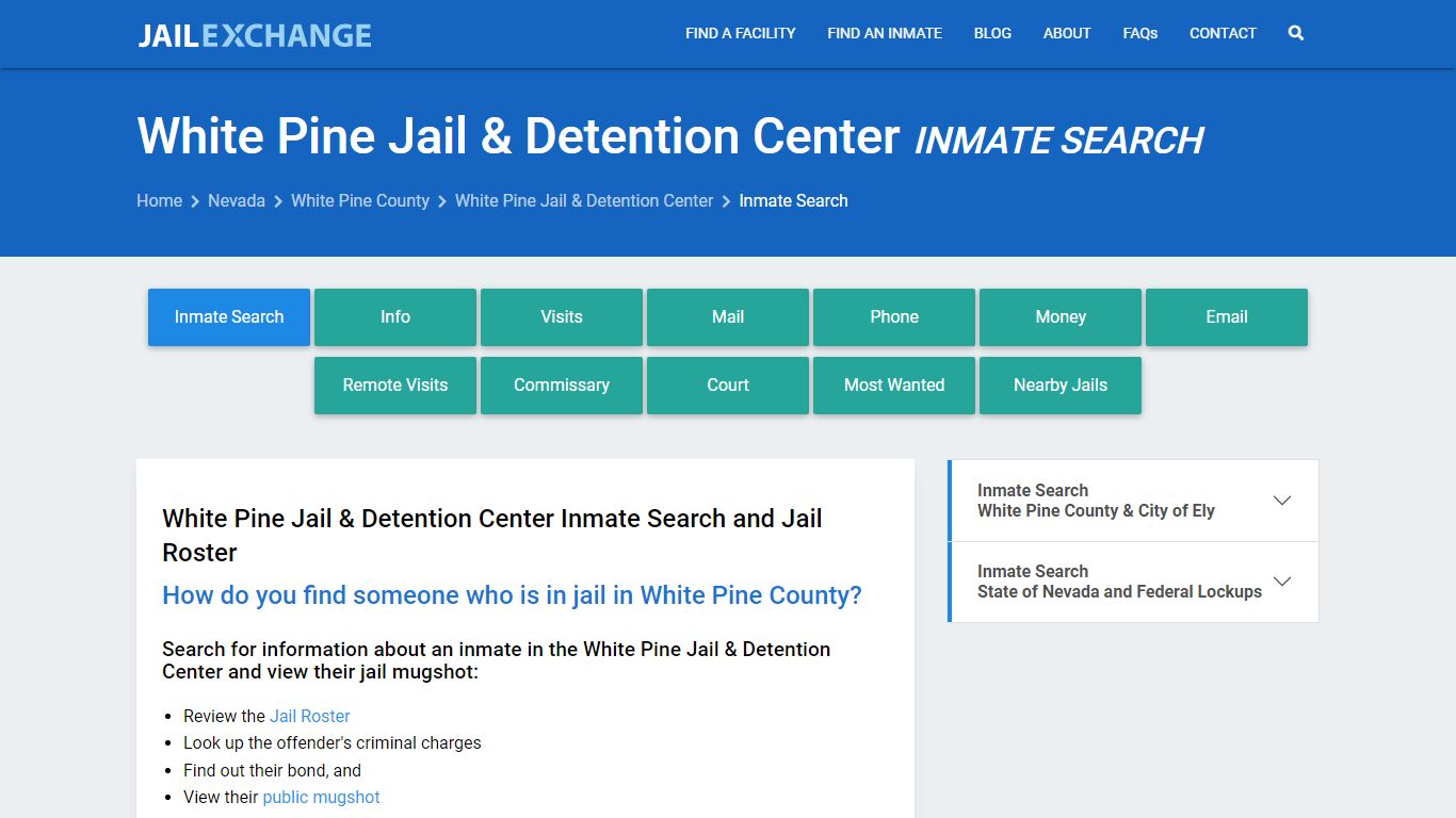 White Pine Jail & Detention Center Inmate Search